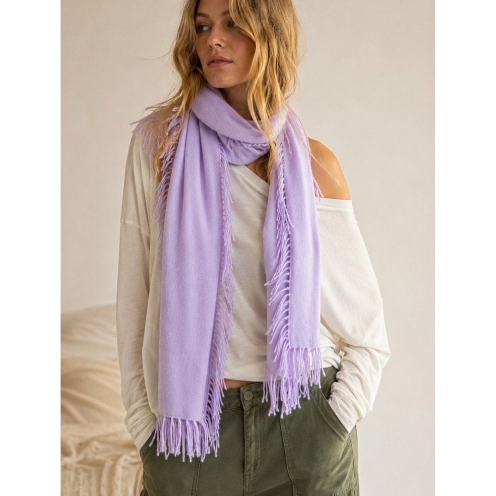Nordstrom 100% Cashmere Scarf Lavender Purple Fringe Woven Luxury Winter Gift